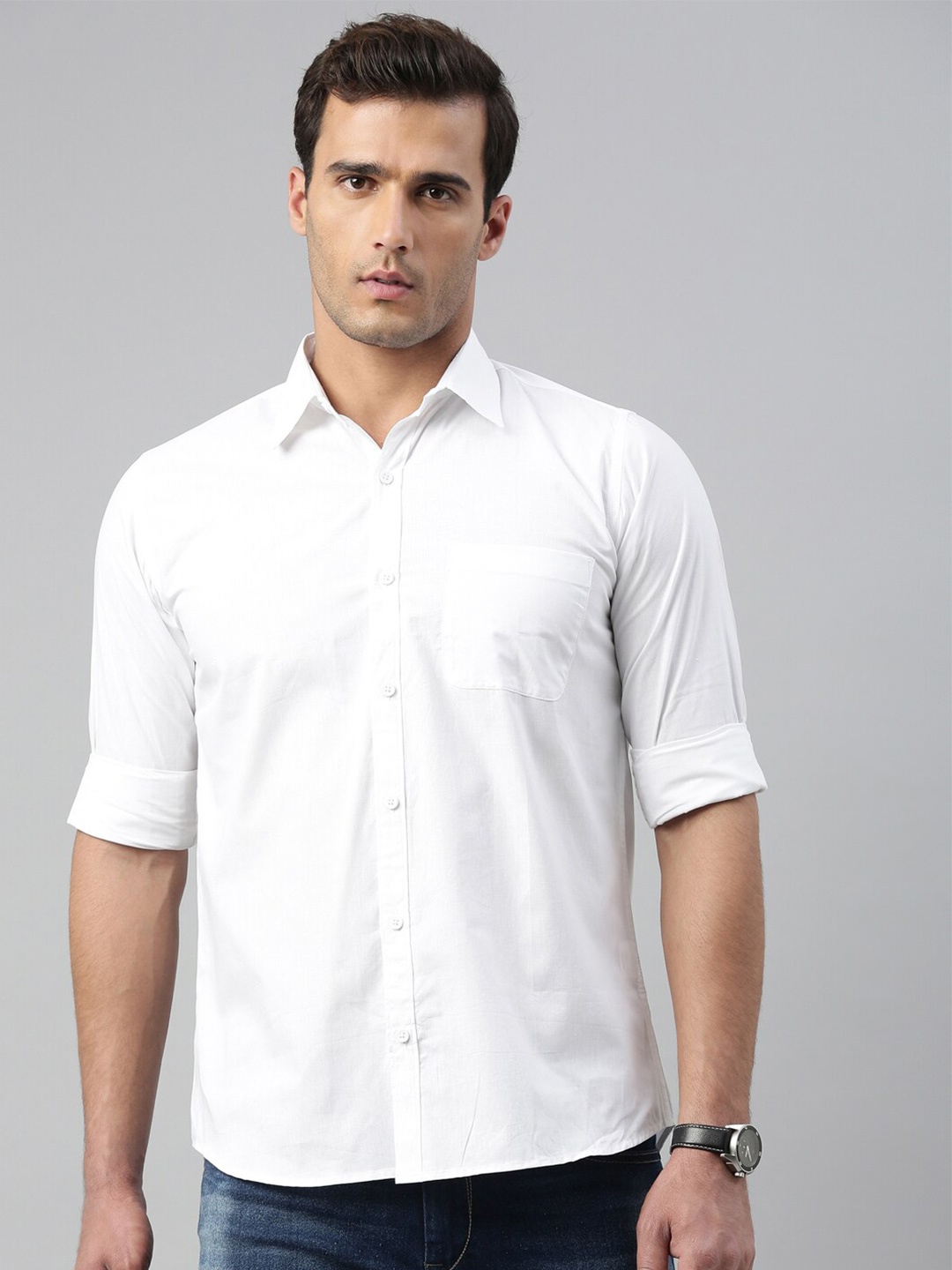 

WHITE HEART Men White Opaque Casual Shirt