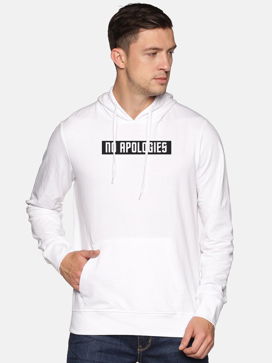 

MASH UNLIMITED Men White Printed Hooded Sweatshirt
