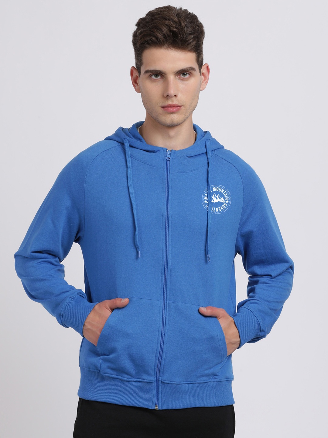 

MASH UNLIMITED Men Blue Hooded Open Front Sweatshirt