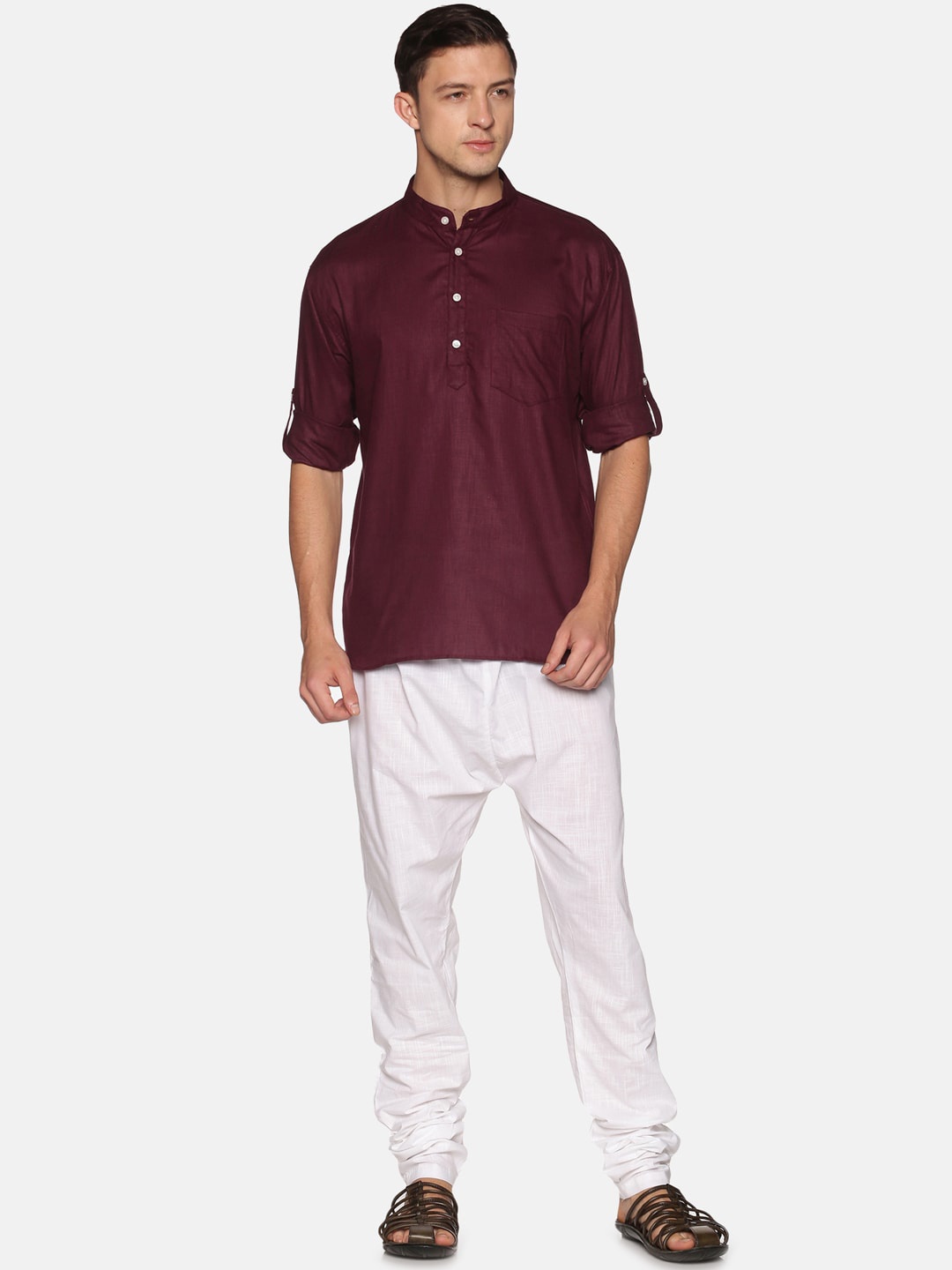 

Sethukrishna Men Maroon Solid Regular Pure Cotton Kurta with Churidar