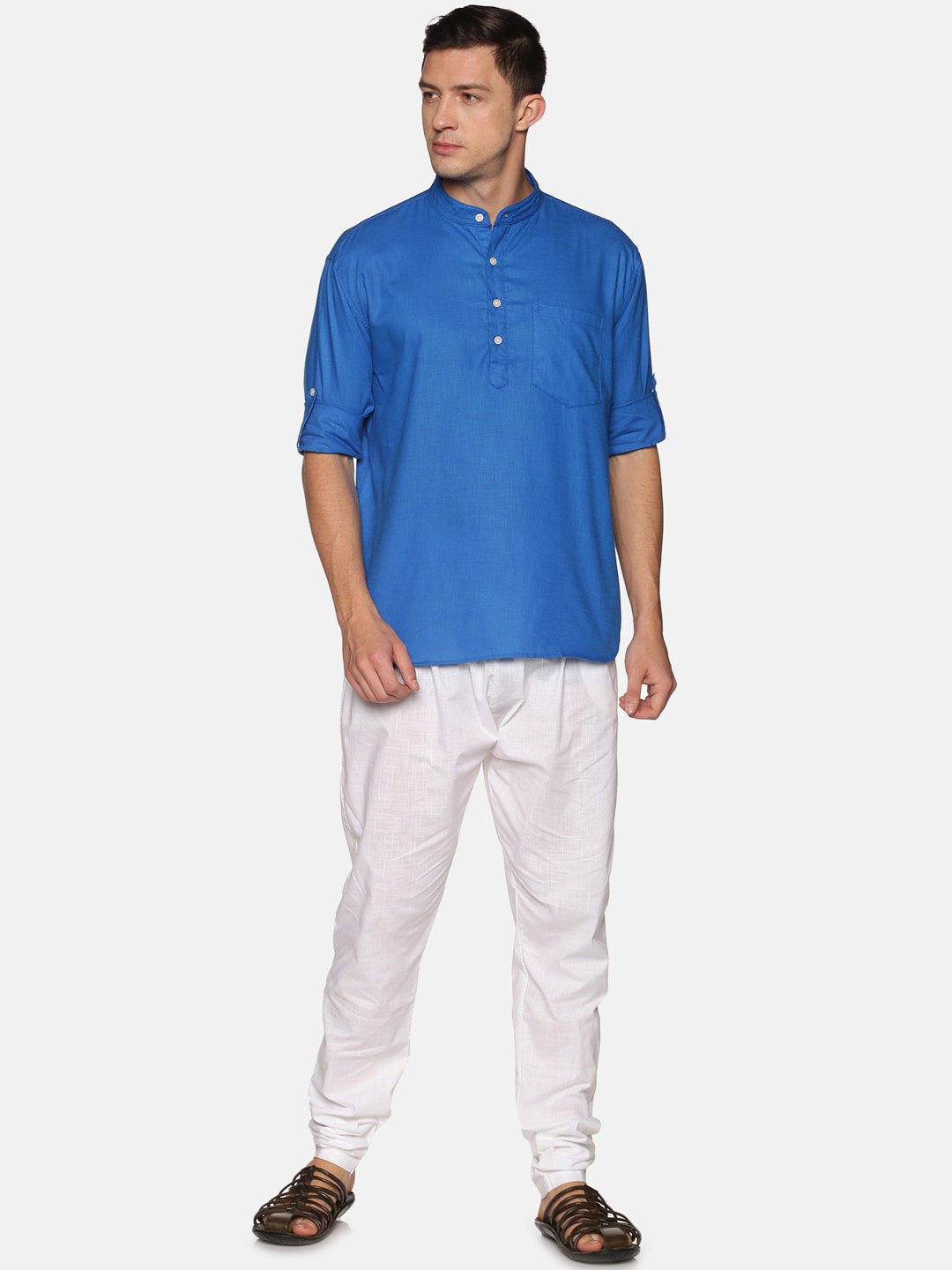 

Sethukrishna Men Blue & White Regular Pure Cotton Kurta with Pyjamas