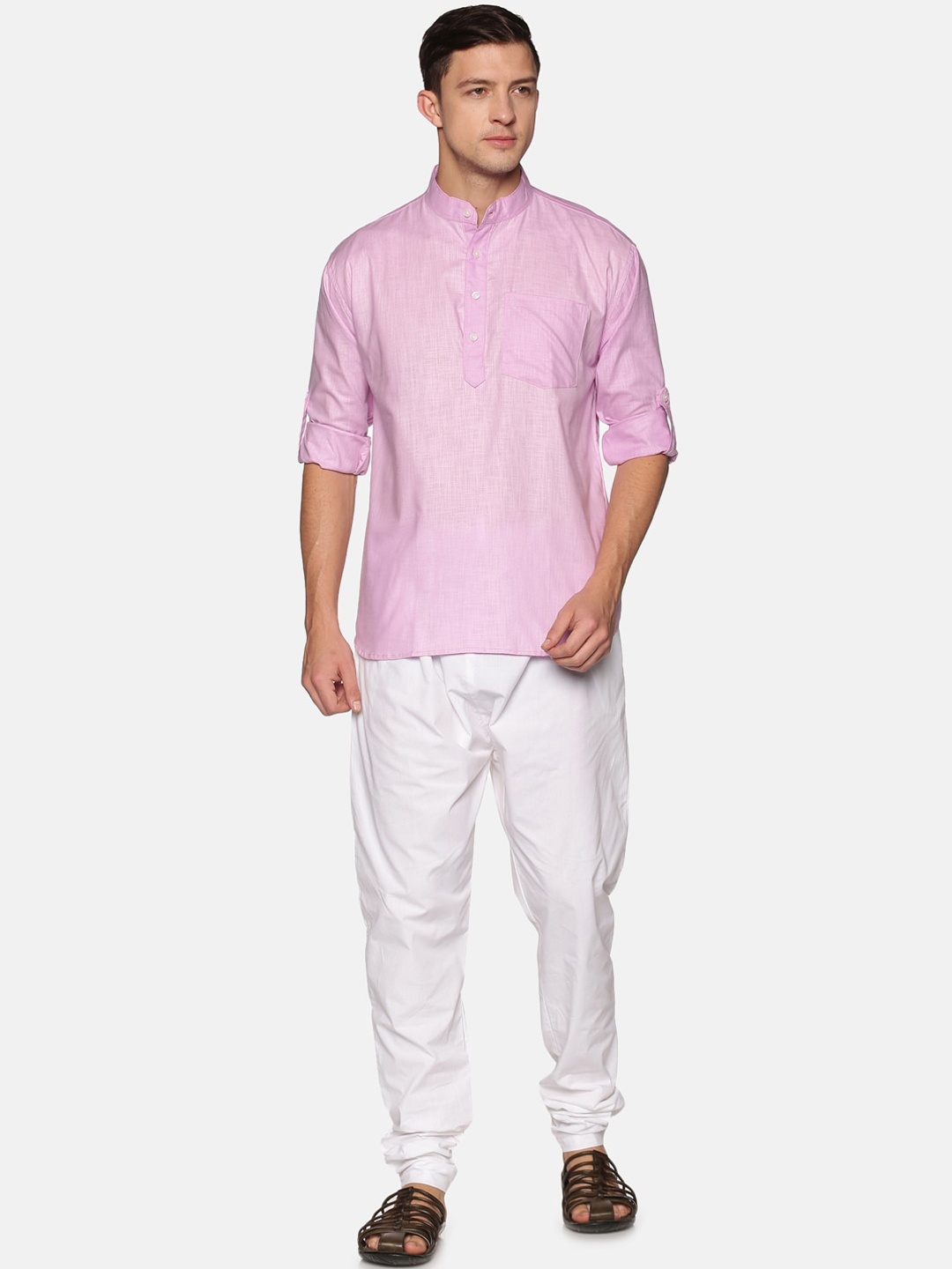 

Sethukrishna Men Pink Solid Regular Pure Cotton Kurta with Churidar