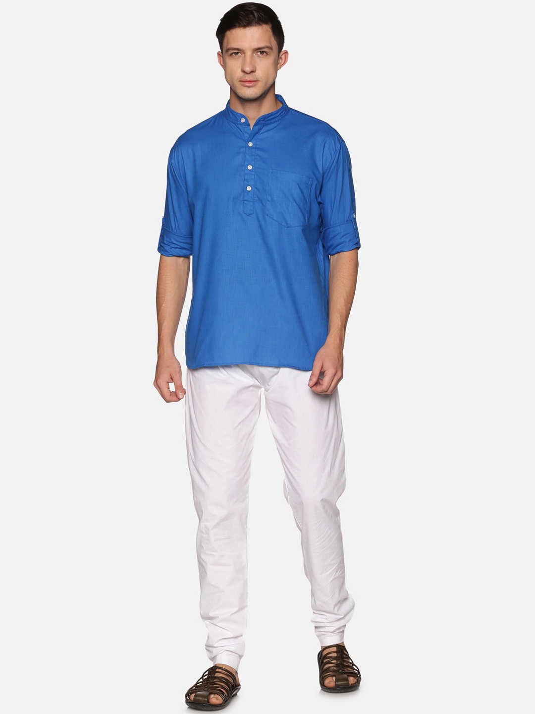 

Sethukrishna Men Blue & White Regular Pure Cotton Kurta with Pyjamas