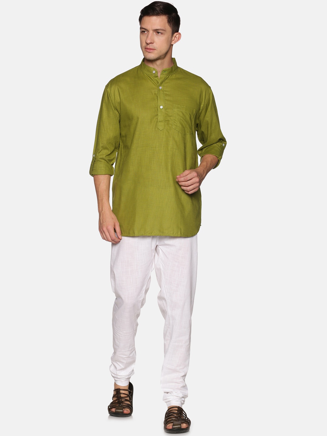 

Sethukrishna Men Olive Green Regular Pure Cotton Kurta with Churidar