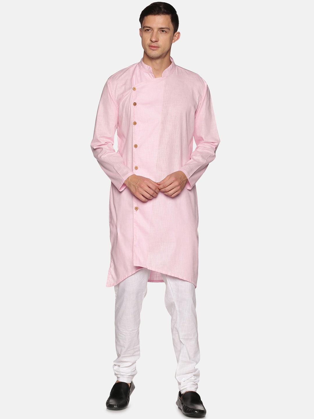 

Sethukrishna Men Pink & White Regular Pure Cotton Kurta with Churidar