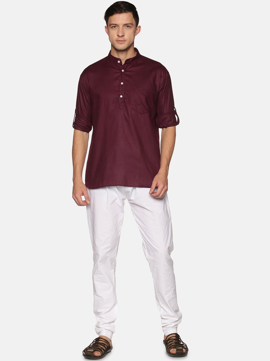 

Sethukrishna Men Maroon Regular Pure Cotton Kurta with Churidar