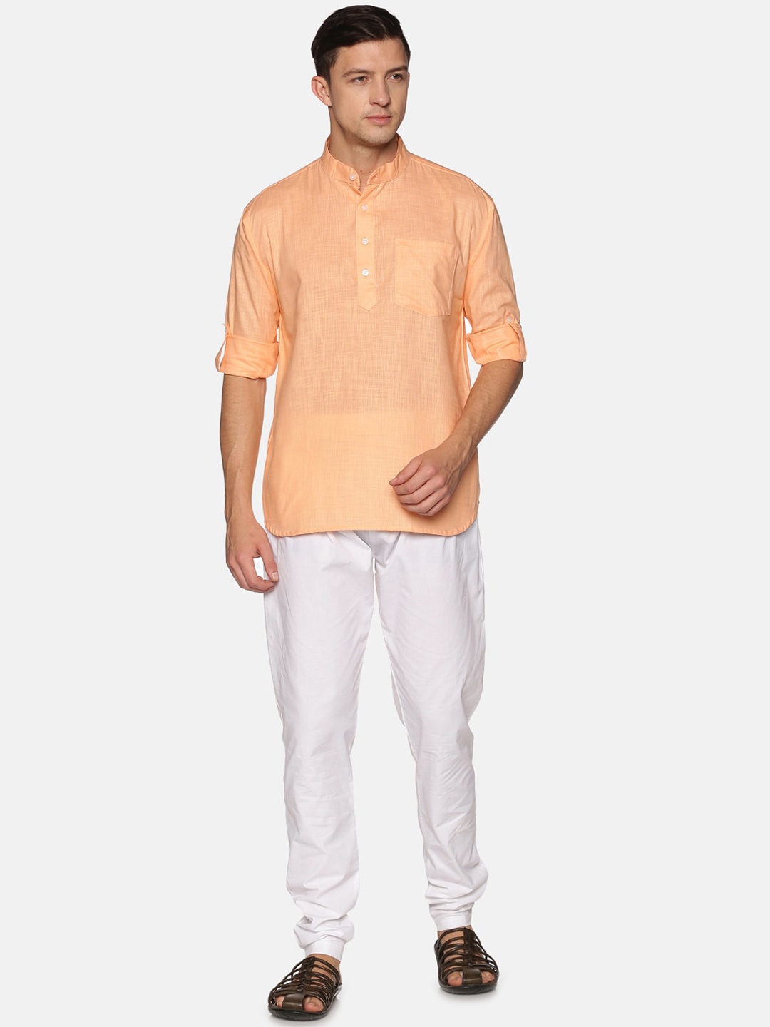 

Sethukrishna Men Orange Regular Pure Cotton Kurta with Pyjamas