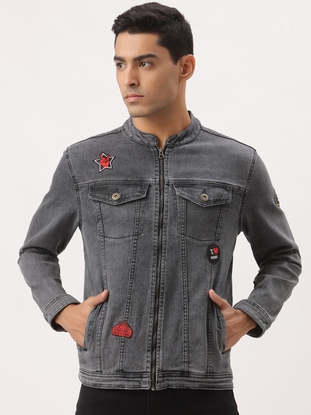 

Style Quotient Men Grey Washed Denim Jacket