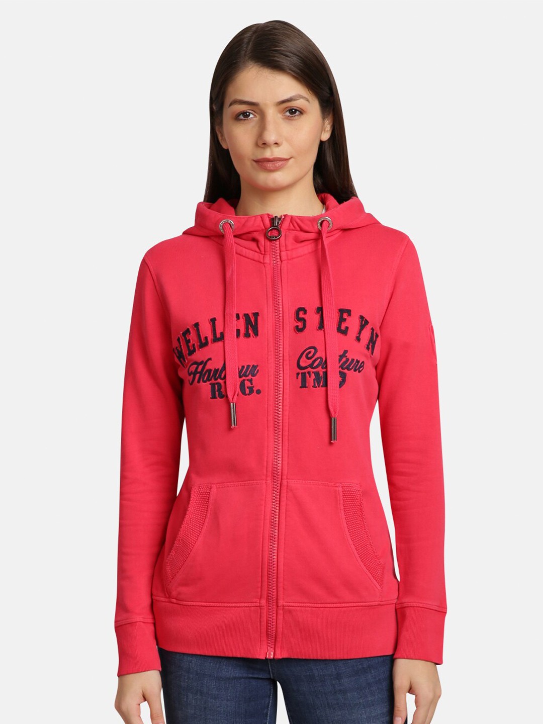 

UrGear Women Fuchsia Pink & Black Typography Hooded Sweatshirt