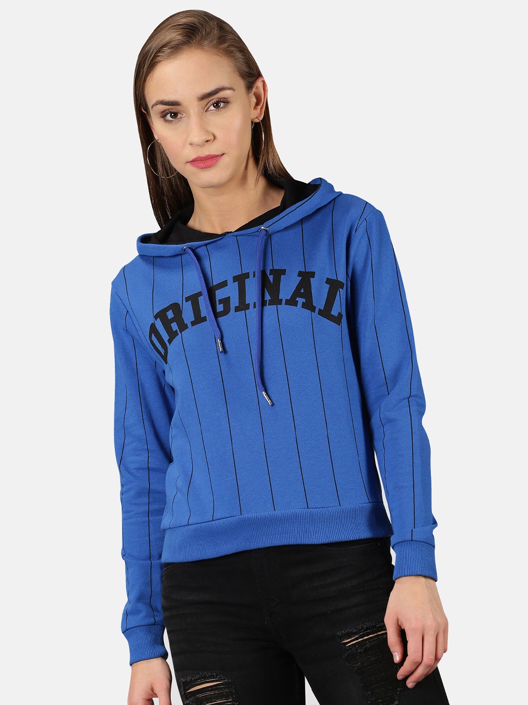 

UrGear Women Blue Printed Hooded Sweatshirt