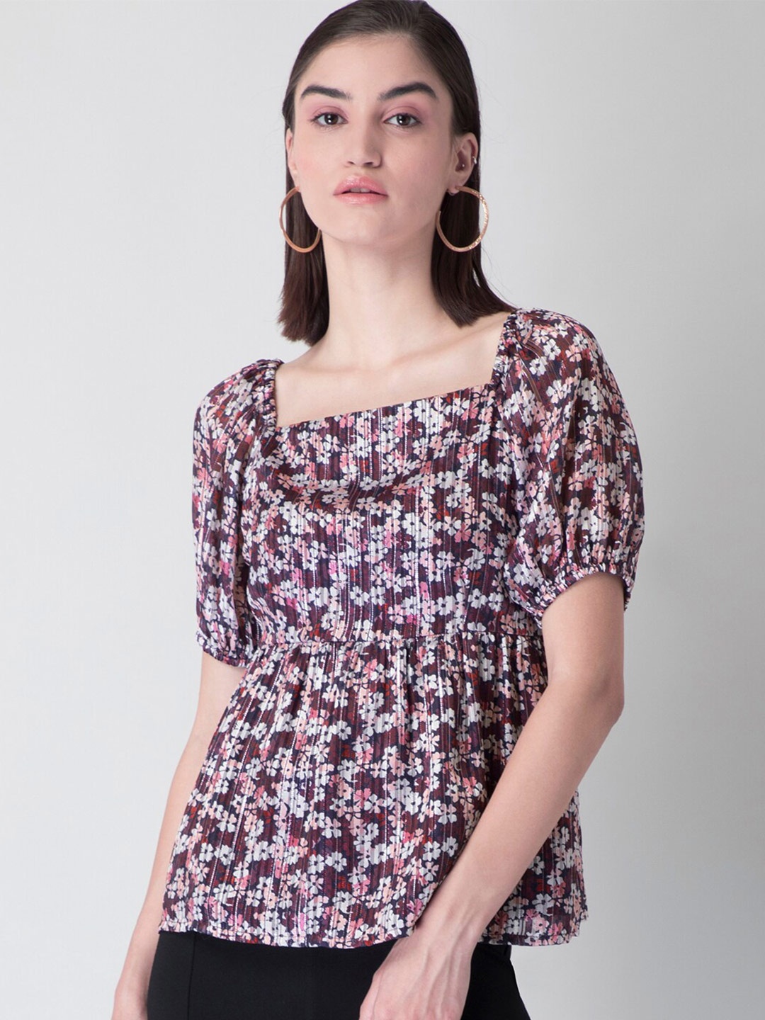 FabAlley Purple & Pink Floral Georgette Top