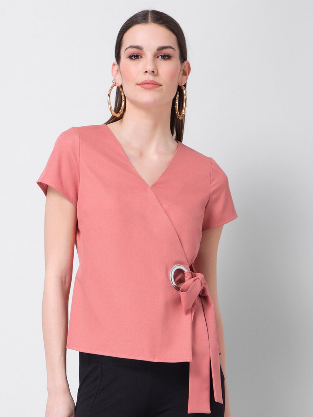 

FabAlley Pink Crepe Wrap Top