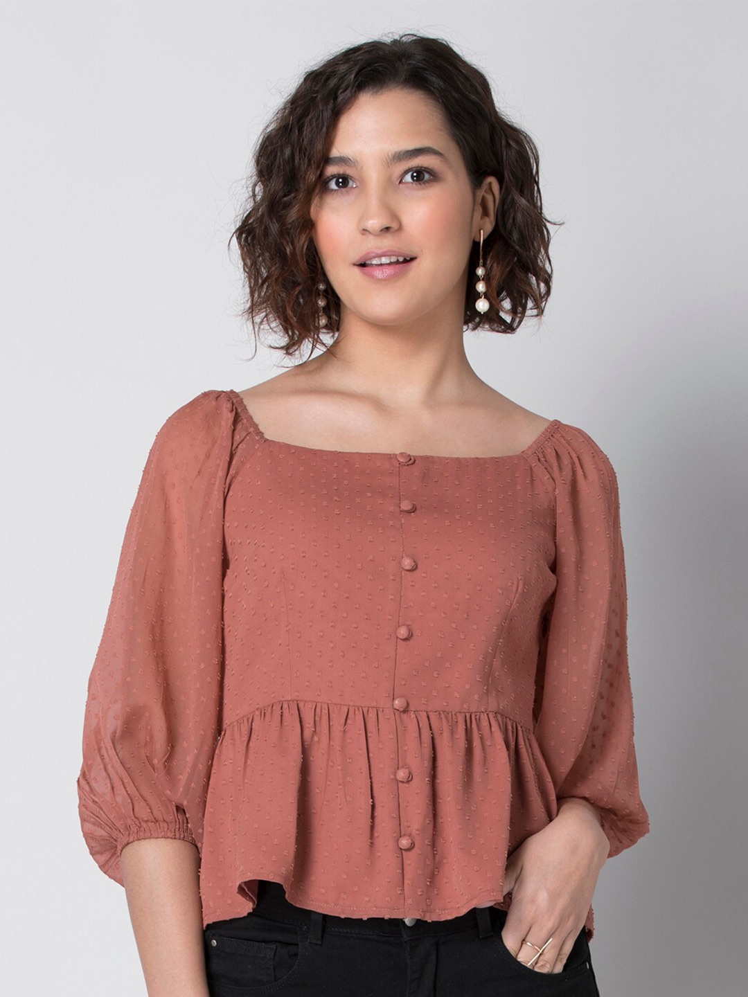 

FabAlley Mauve Georgette Peplum Top