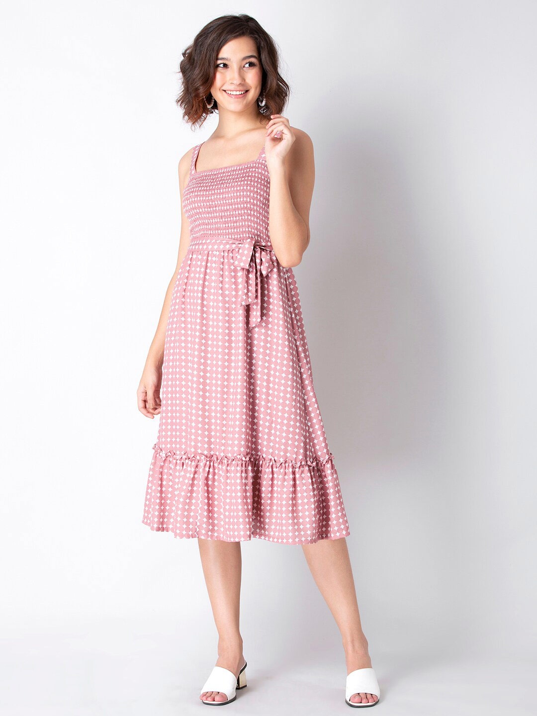 

FabAlley Pink & White Crepe Midi Dress