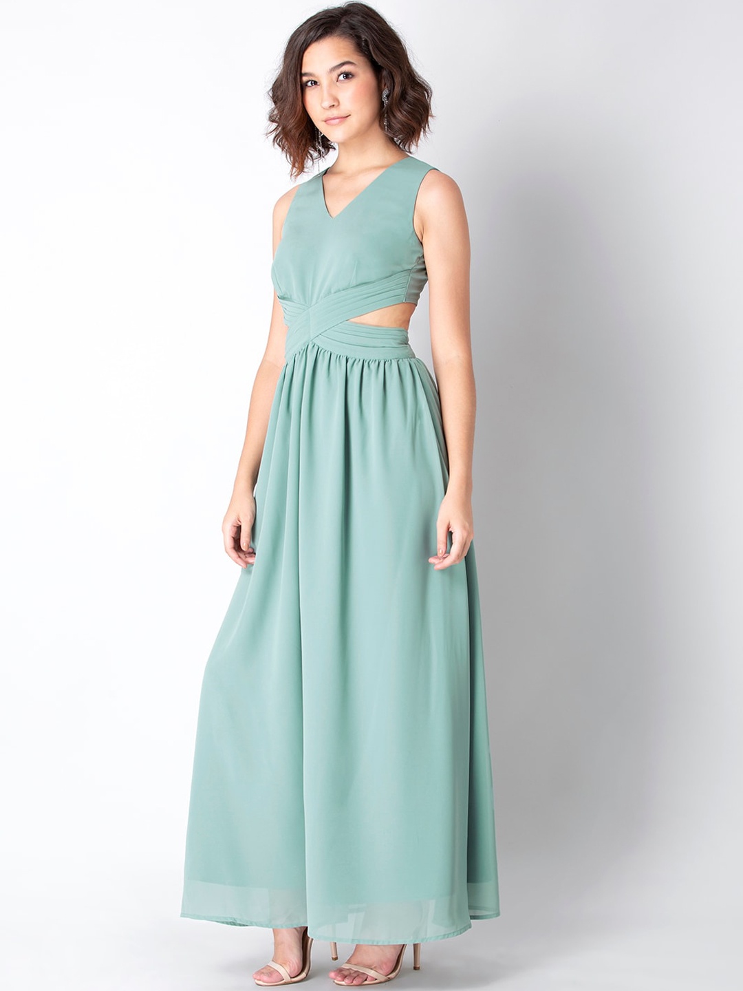 

FabAlley Green Georgette Maxi Dress