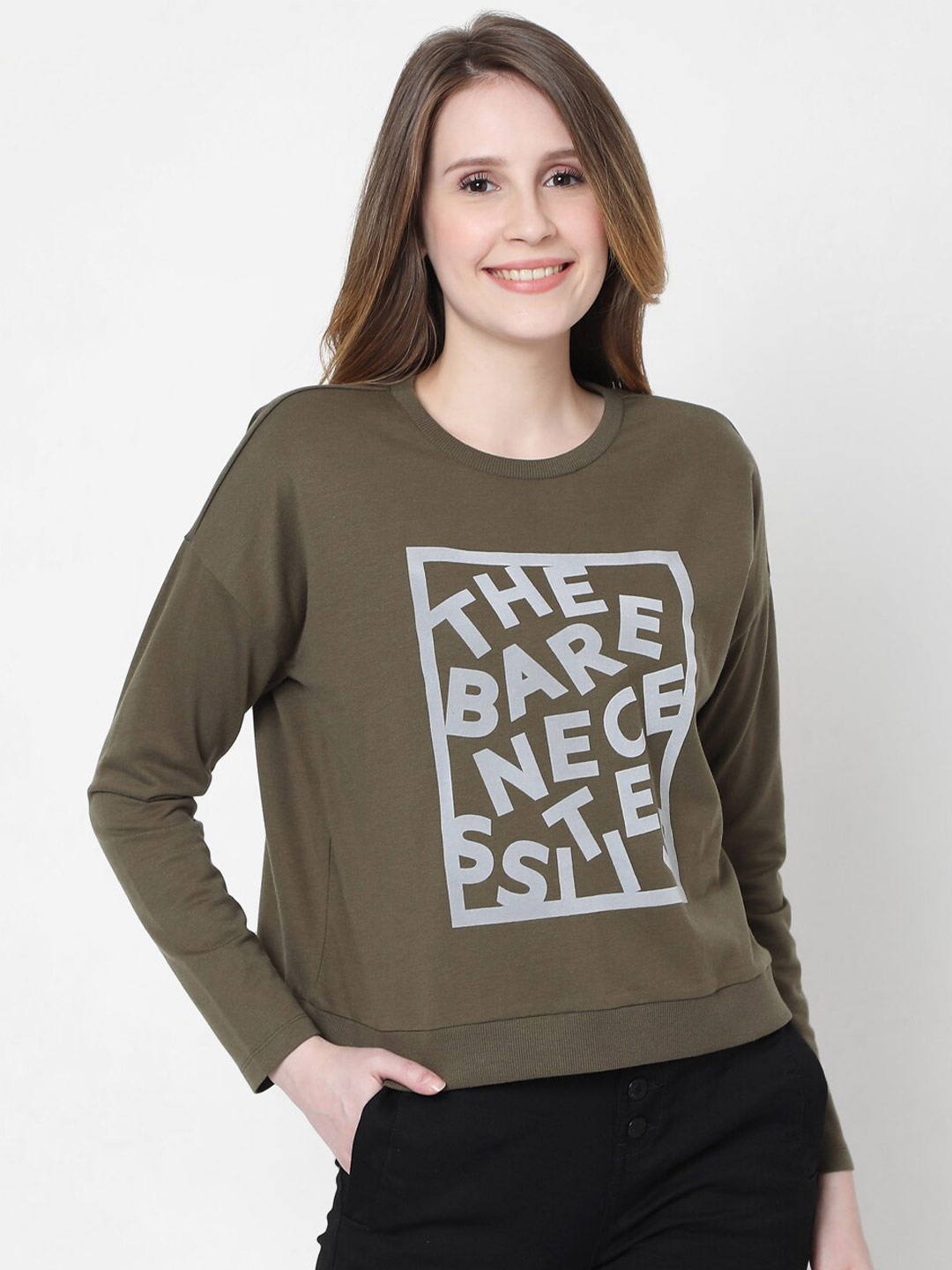 

Vero Moda Women Olive Green Printed Sweatshirt