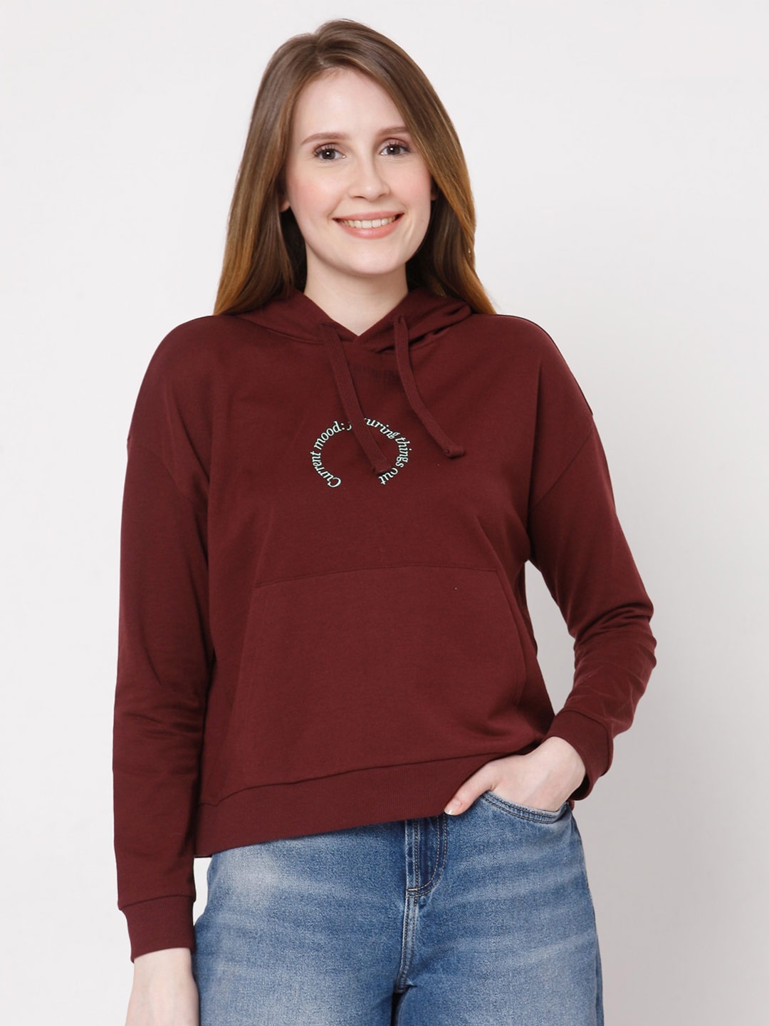 

Vero Moda Women Maroon Hooded Sweatshirt