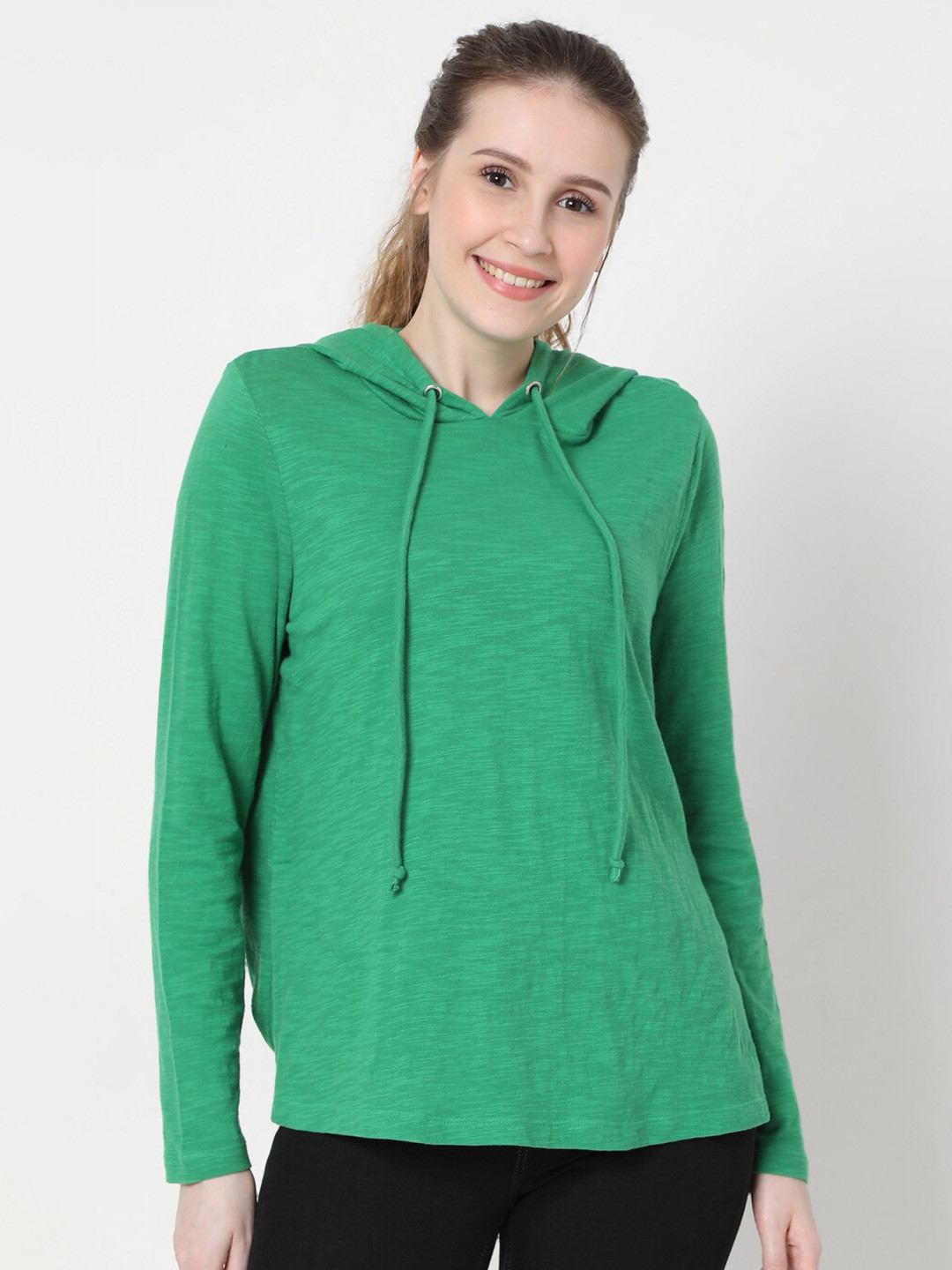 

Vero Moda Women Green Cotton Hoodie T-shirt