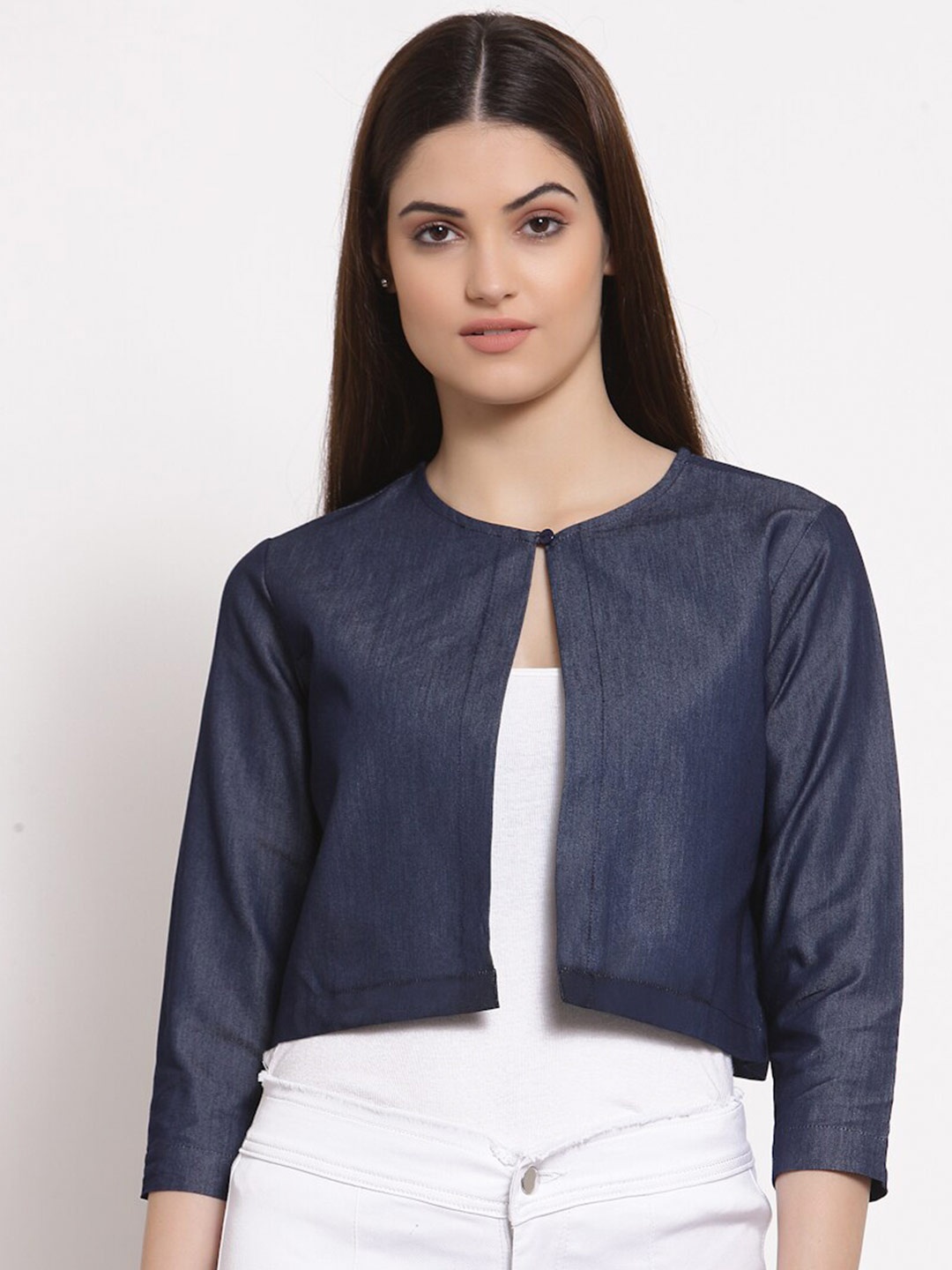 

Style Quotient Women Navy Blue Open-Front Crop Shrug