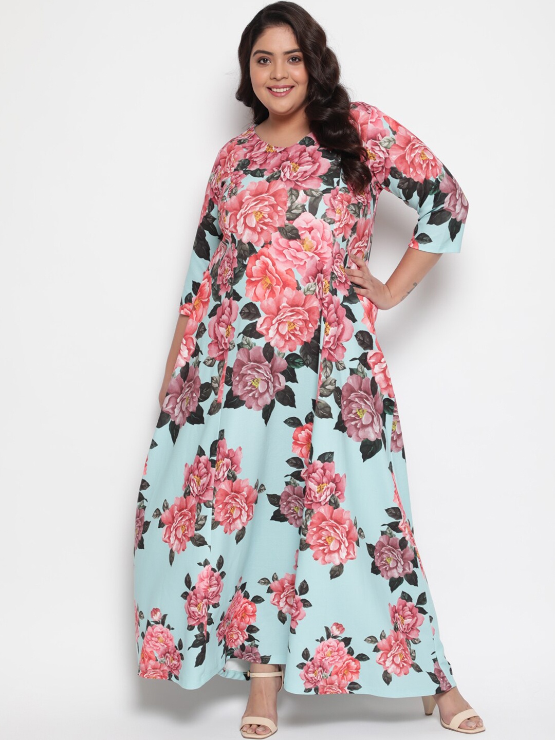 

Amydus Women Plus Size Pink & Blue Floral Maxi Dress