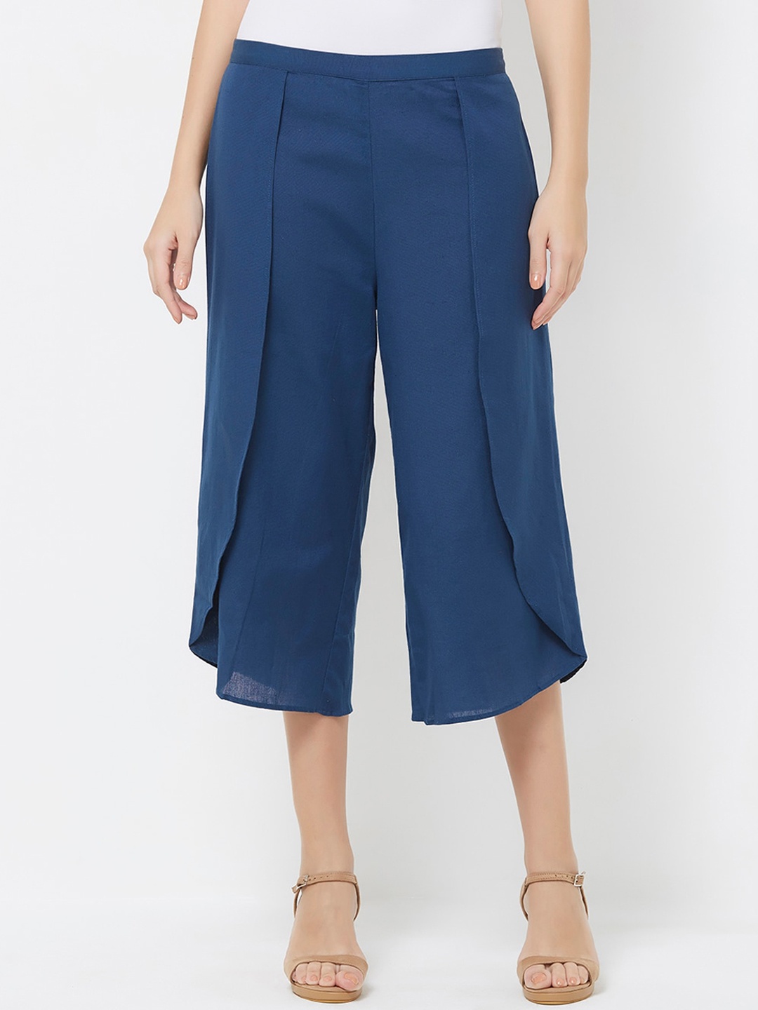 

109F Women Blue Pleated Culottes Trousers