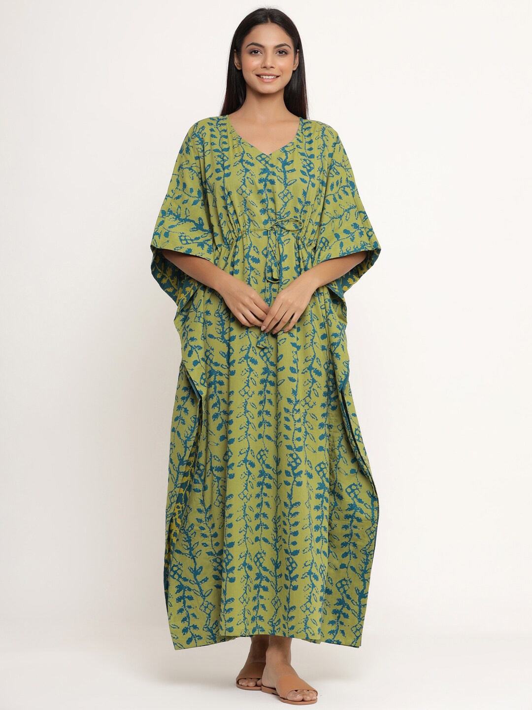 

JISORA Green Printed Maxi Nightdress