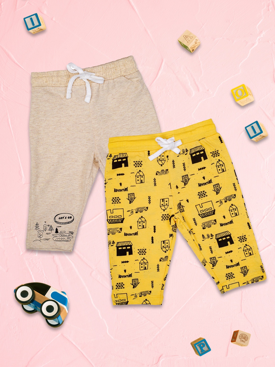 

Mee Mee Boys Pack of 2 Yellow 7 Beige Printed Leggings