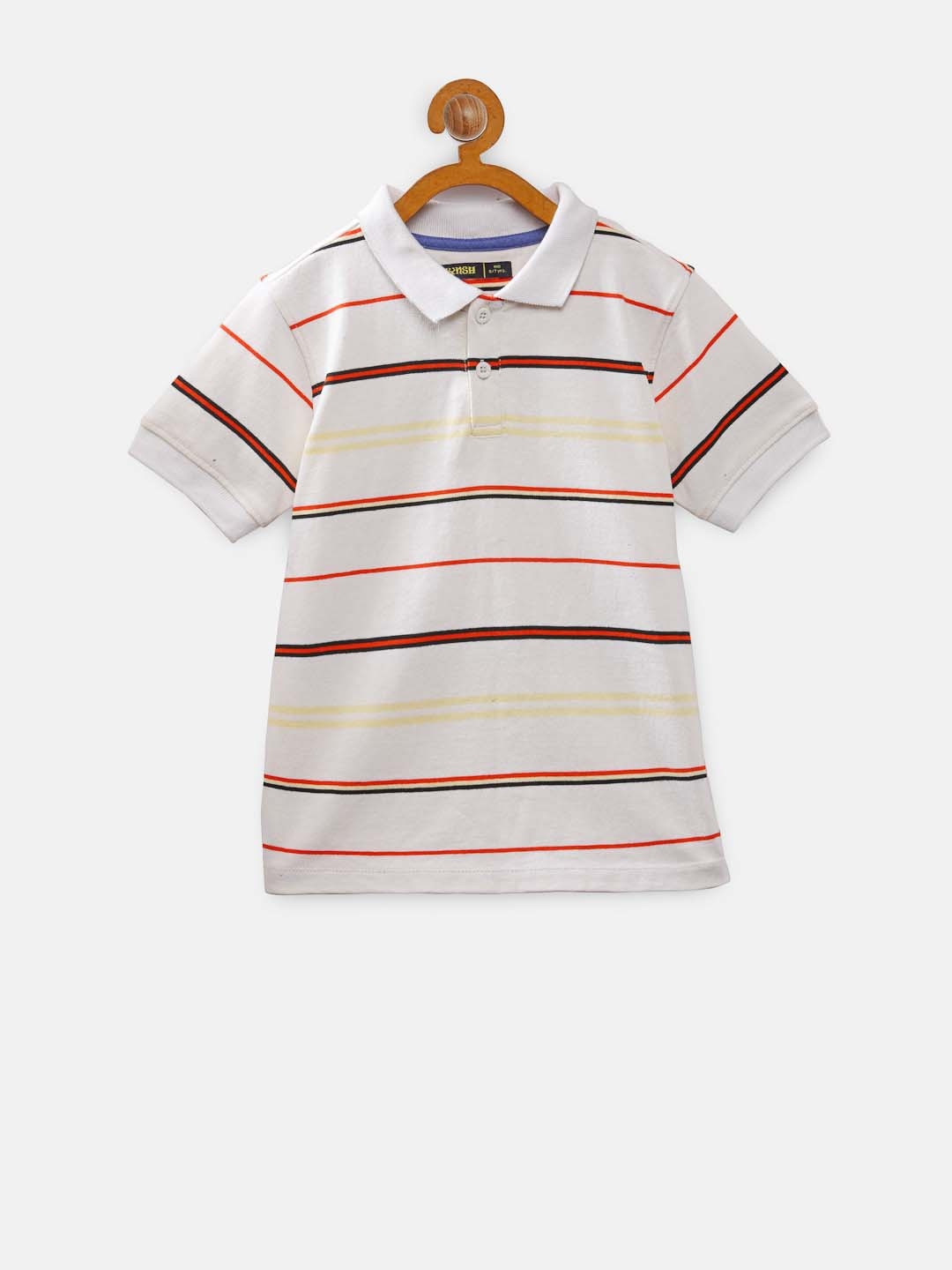 

NYNSH Boys Off White & Red Striped Polo Collar Pure Cotton T-shirt