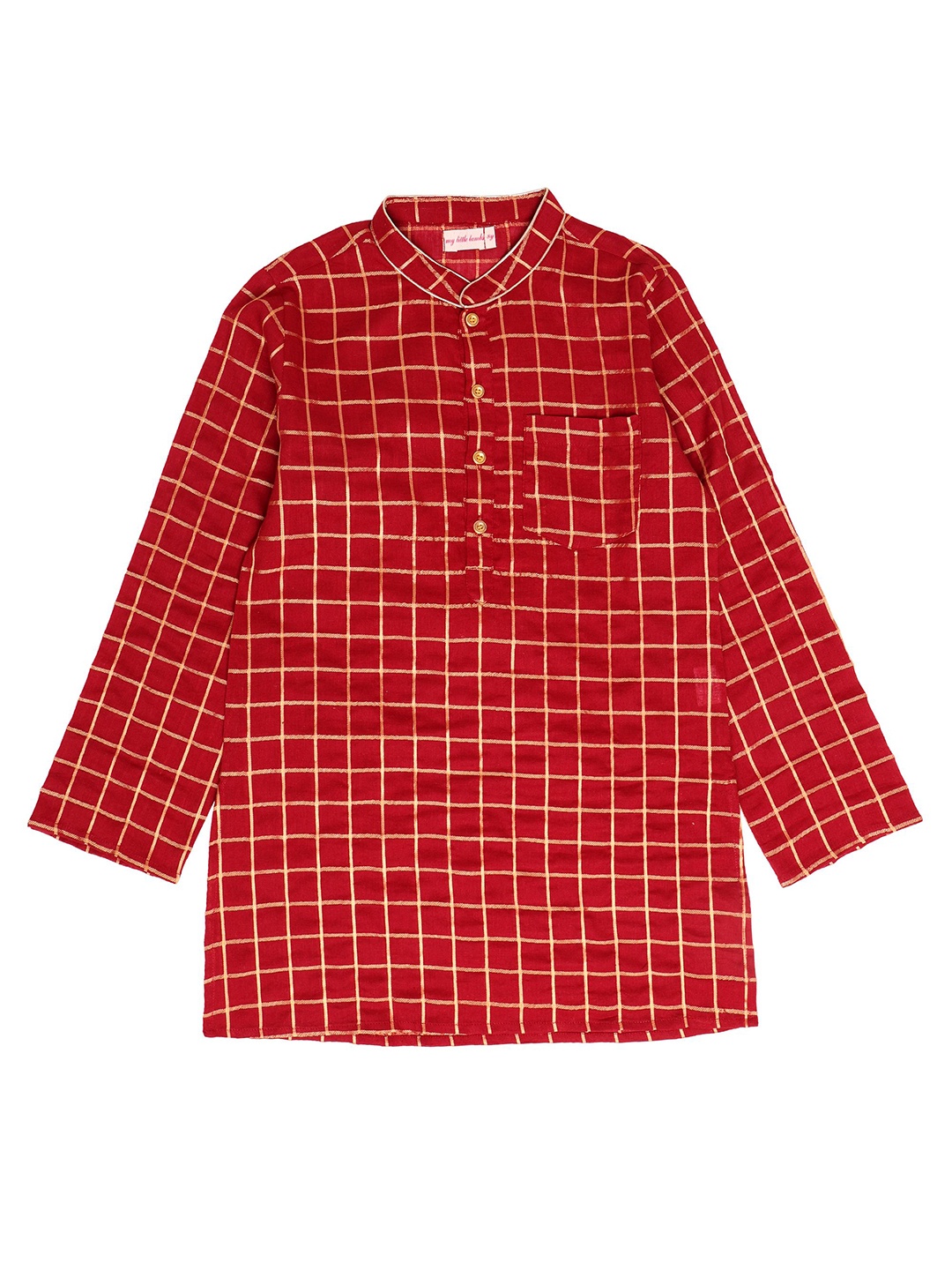 

My Little Lambs Boys Red Checked Cotton Dobby Kurta