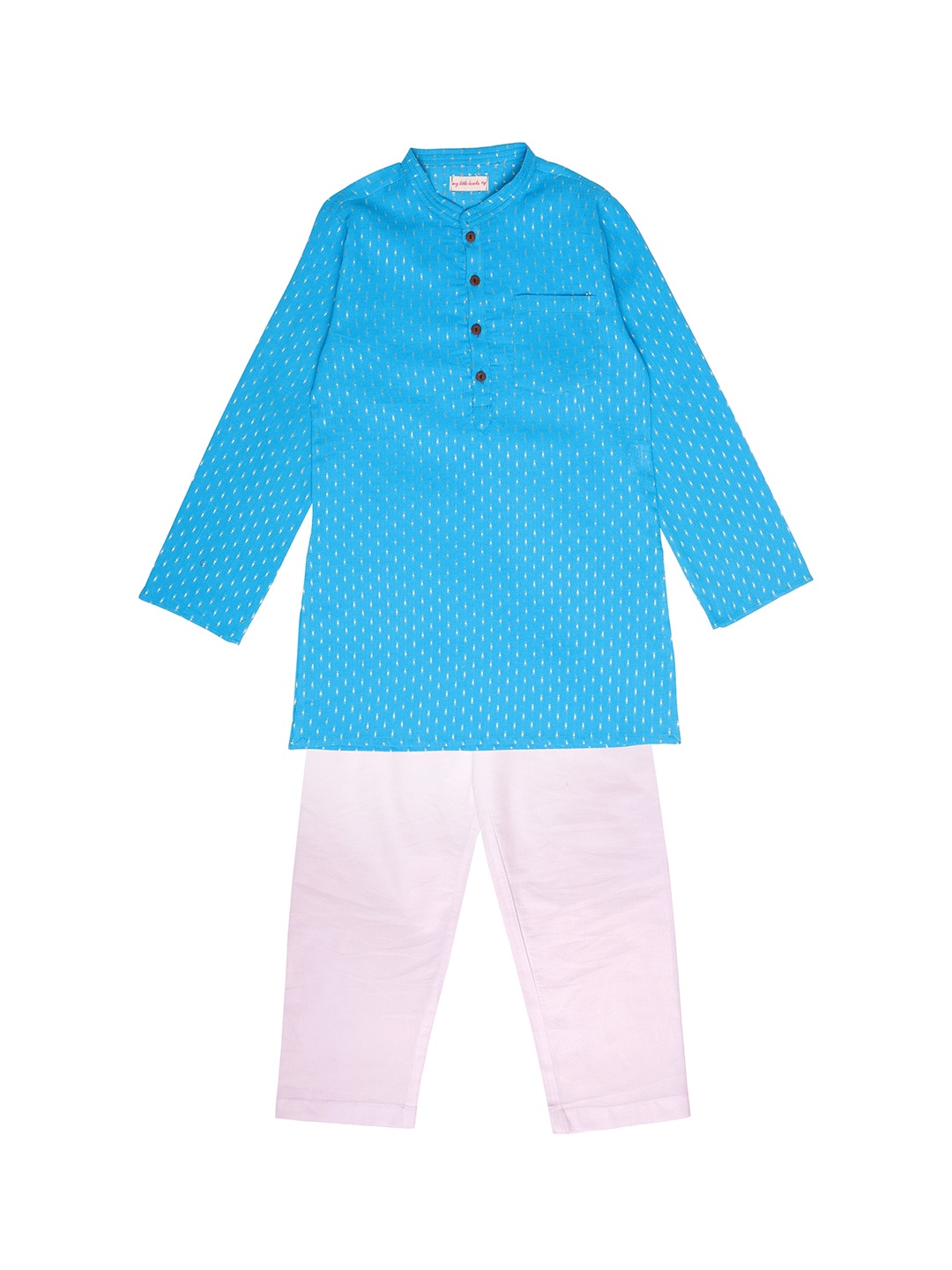 

My Little Lambs Boys Turquoise Blue & White Regular Pure Cotton Kurta with Pyjamas