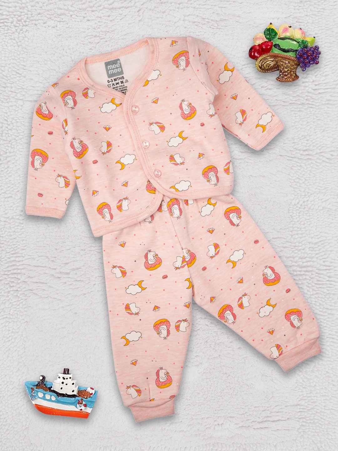 

MeeMee Kids Pink & Orange Printed Night suit