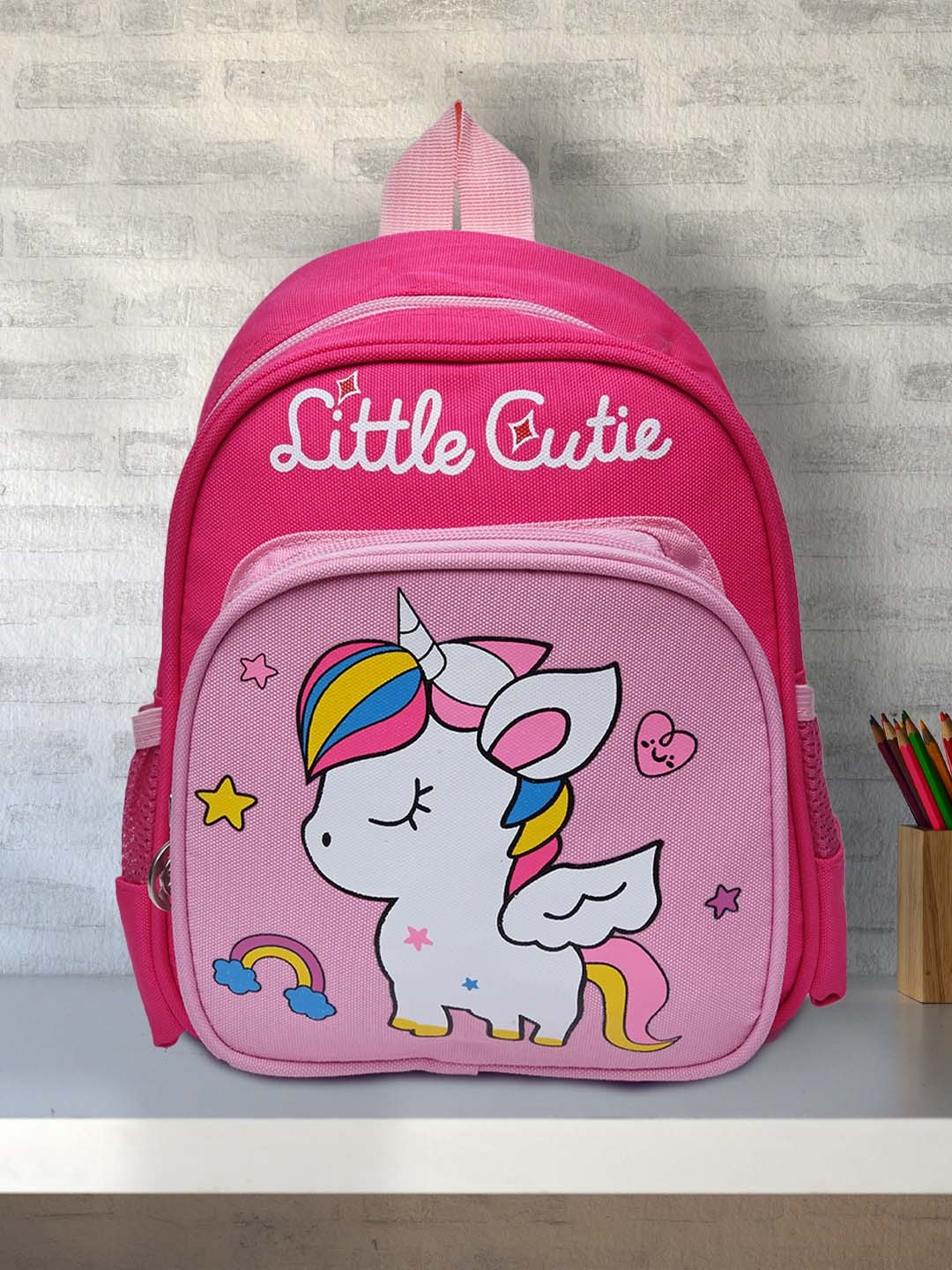 

POPLINS Unisex Kids Pink & White Graphic Design Backpack