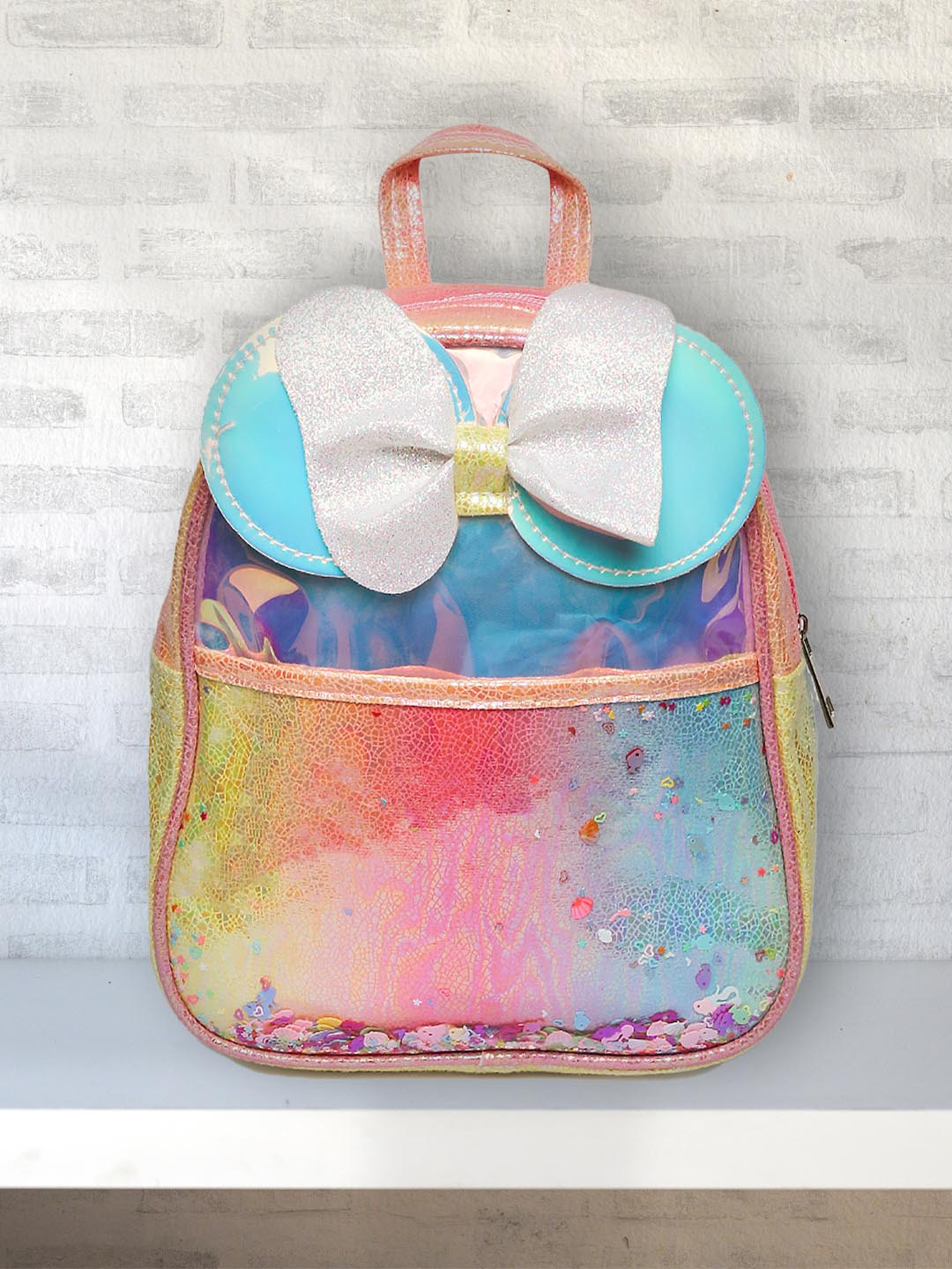 

POPLINS Unisex Kids Pink & Blue Graphic Design PU Backpack