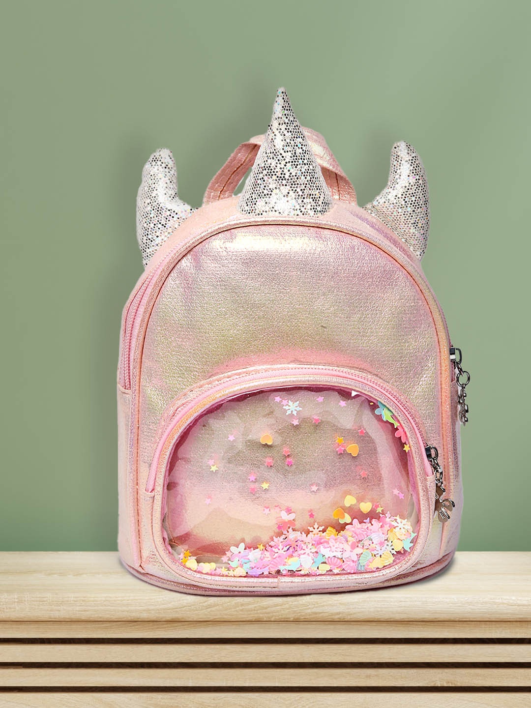 

POPLINS Unisex Kids Pink & Silver-Toned Cute Horns Backpack