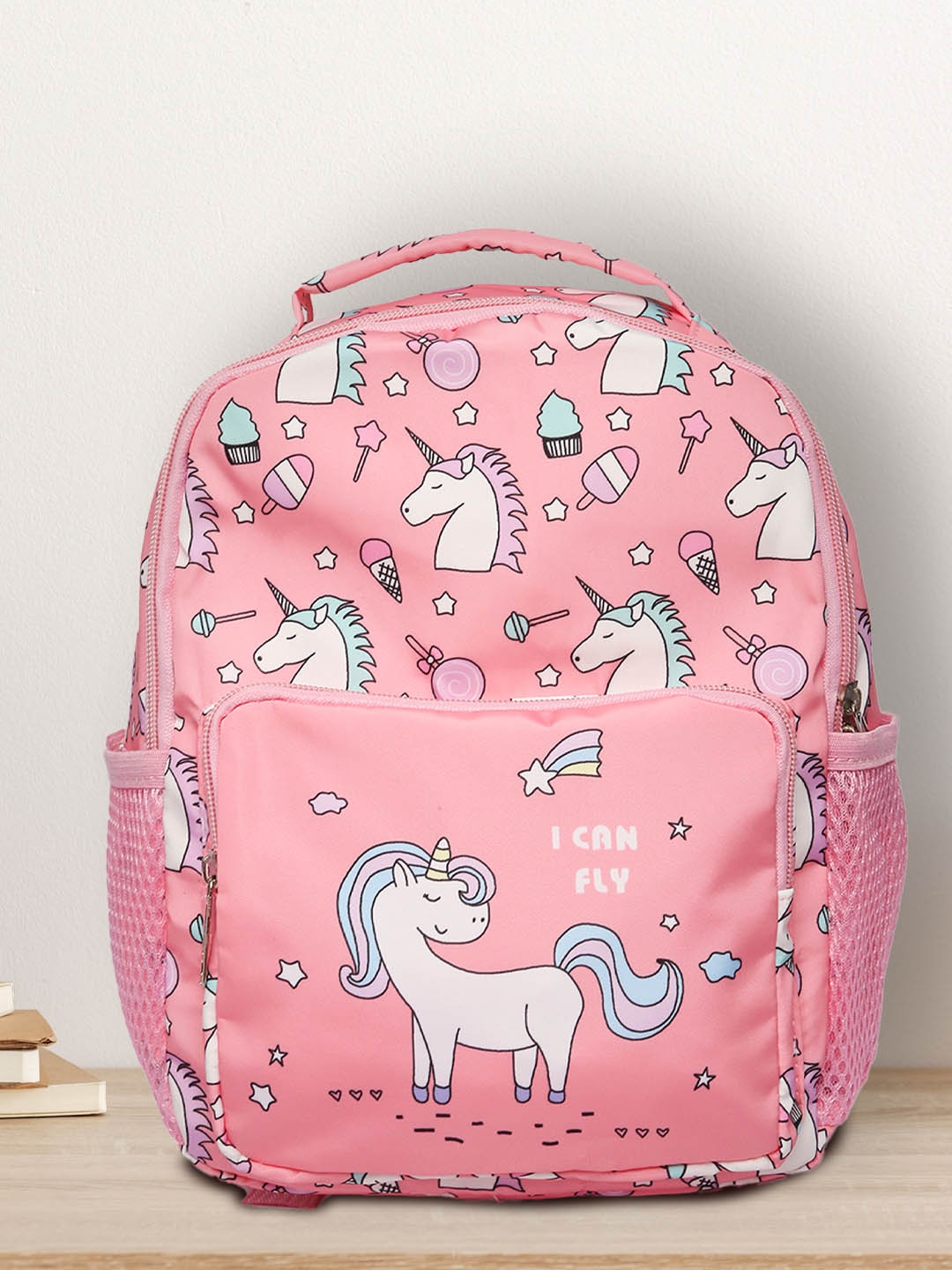 

POPLINS Unisex Kids Pink & White Unicorn Graphic Printed Backpack