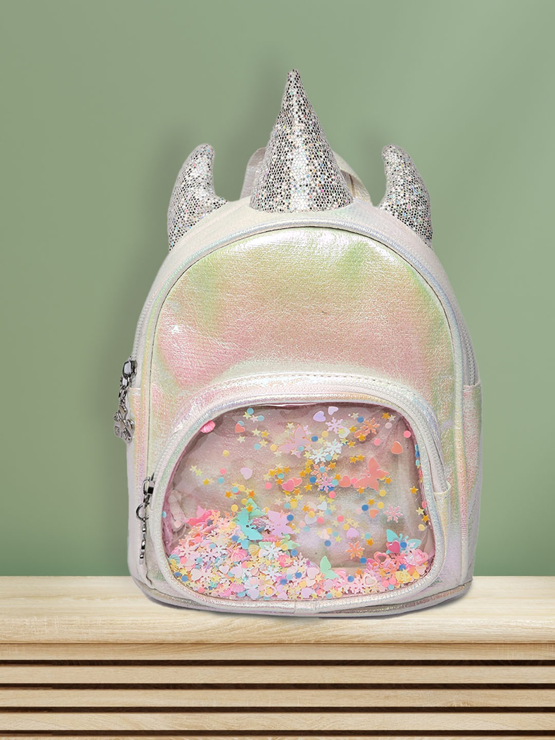 

POPLINS Kids White & Silver-Toned Embellished Backpack