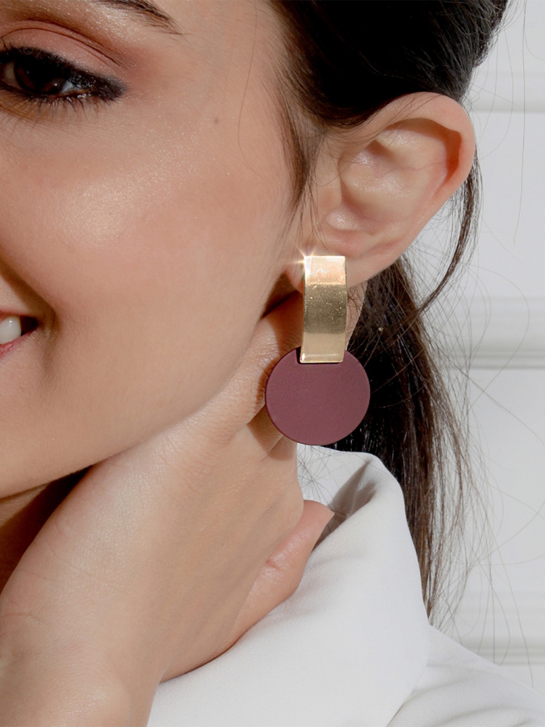 

ToniQ Gold-Plated & Burgundy Geometric Drop Earrings