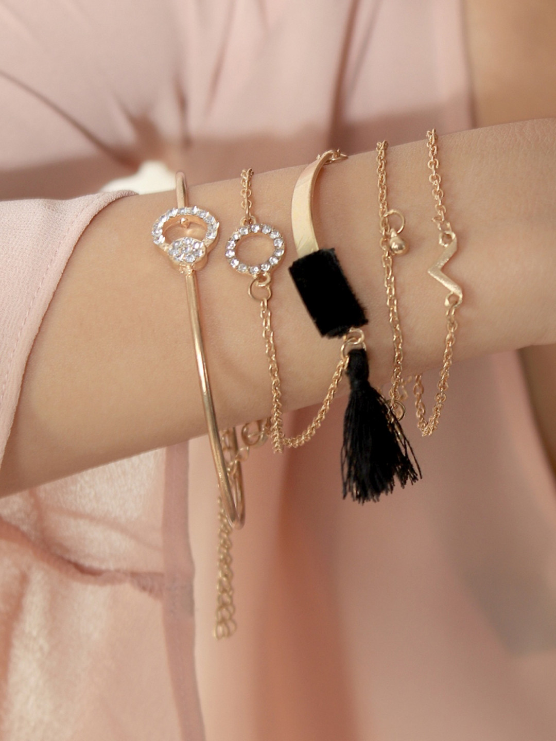 

ToniQ Women Set of 5 Gold-Plated Black & White Bracelets