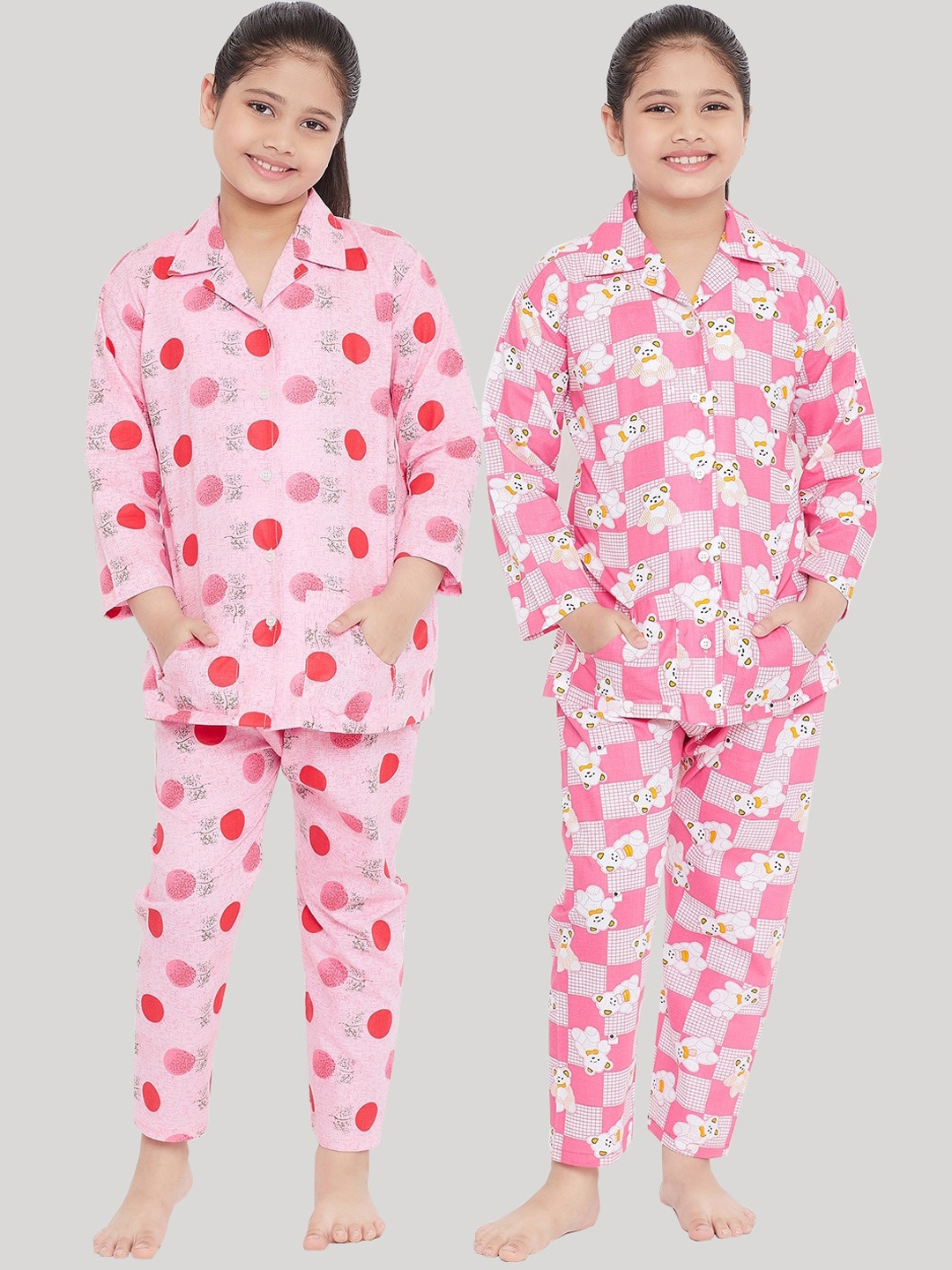 

KYDZI Girls Pink & White Printed Night suit