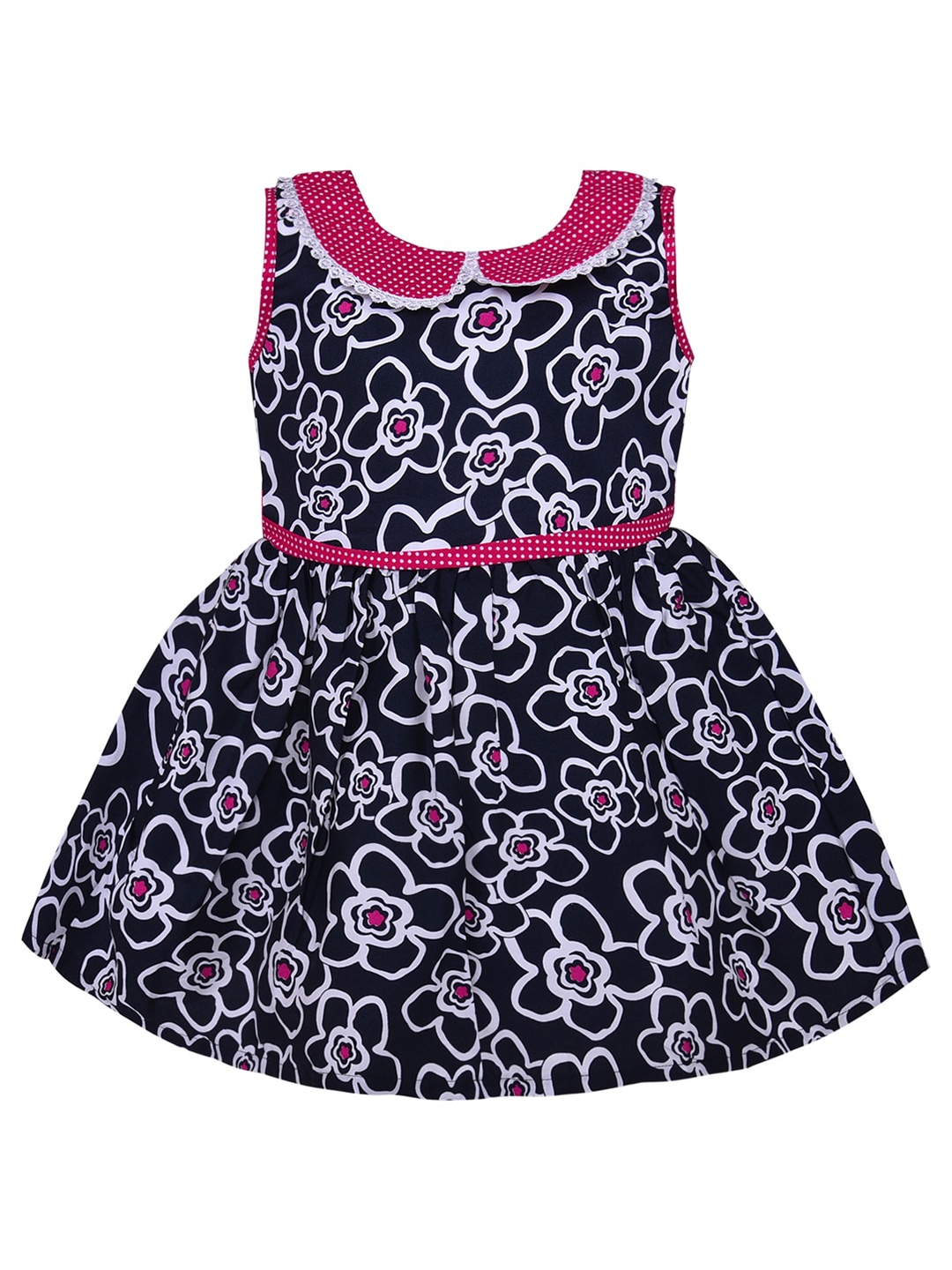 

Wish Karo Navy Blue & White Peter Pan Collar Dress