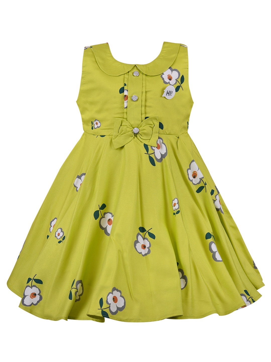 

Wish Karo Girls Green Floral Peter Pan Collar Dress