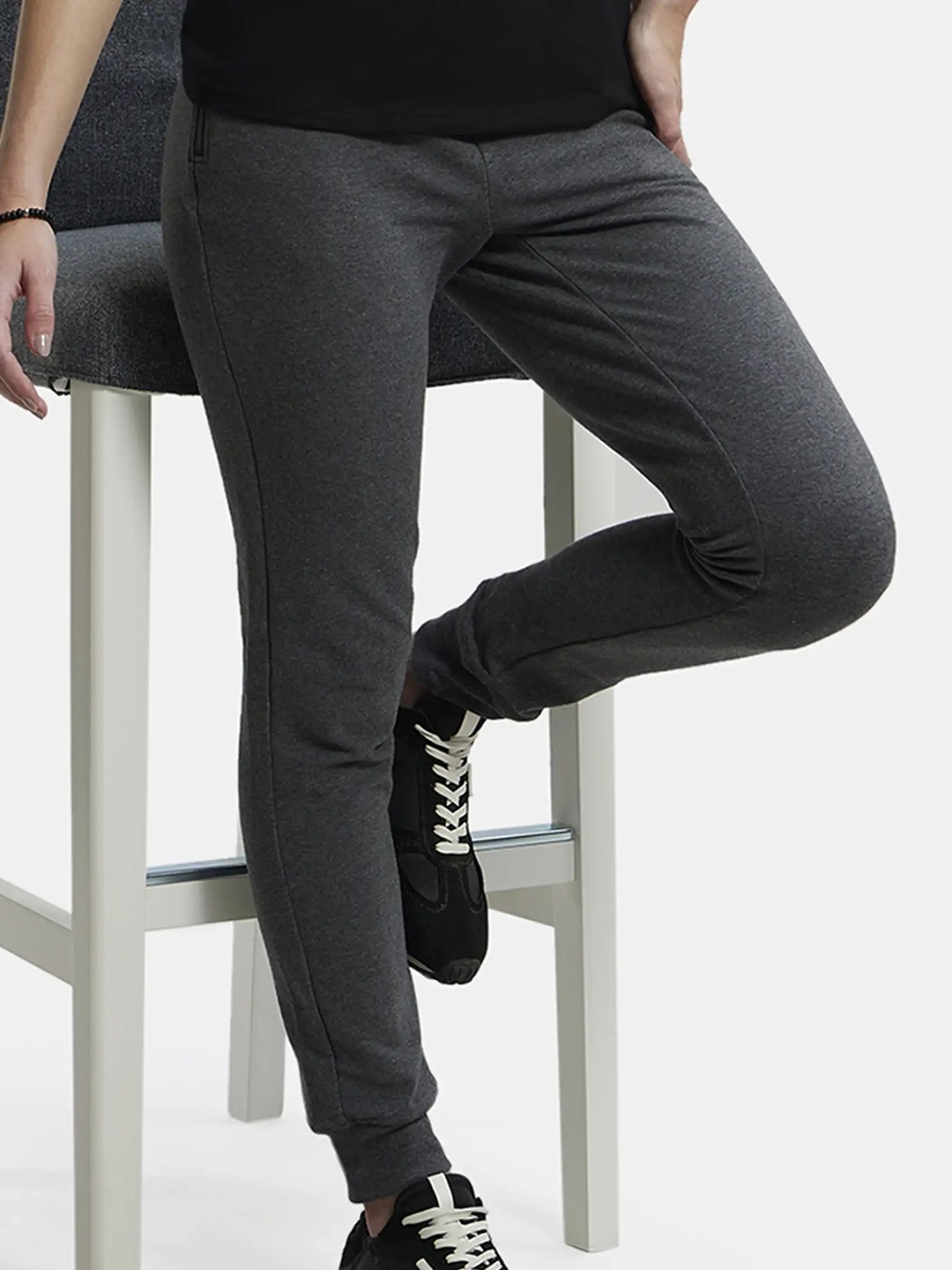 

Jockey Super Combed Cotton French Terry Slim Fit Joggers With Zipper Pockets-1323, Charcoal