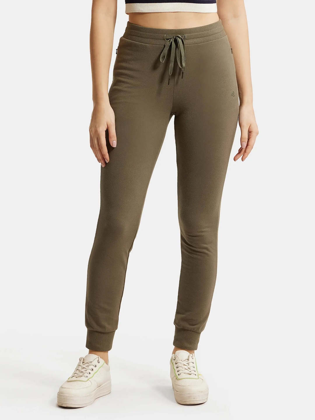 

Jockey Super Combed Cotton French Terry Slim Fit Joggers With Zipper Pockets-1323, Olive