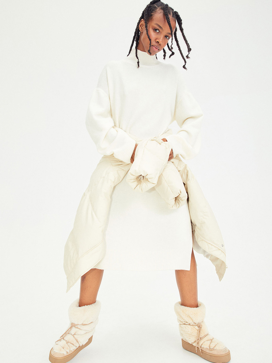 

H&M Women White Solid Knitted Dress