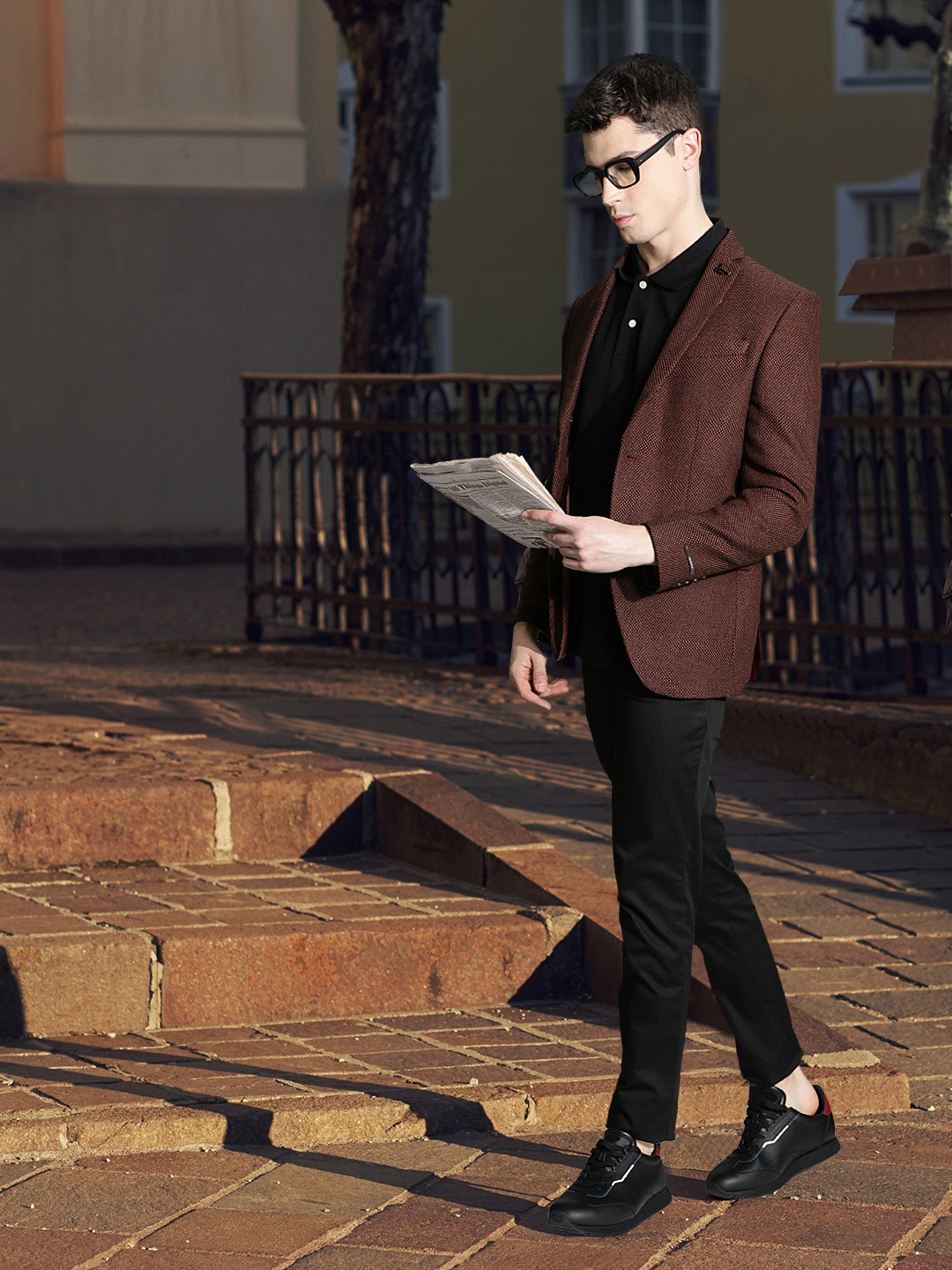 

Blackberrys Men Brown Slim Fit Single-Breasted Self Design Blazer