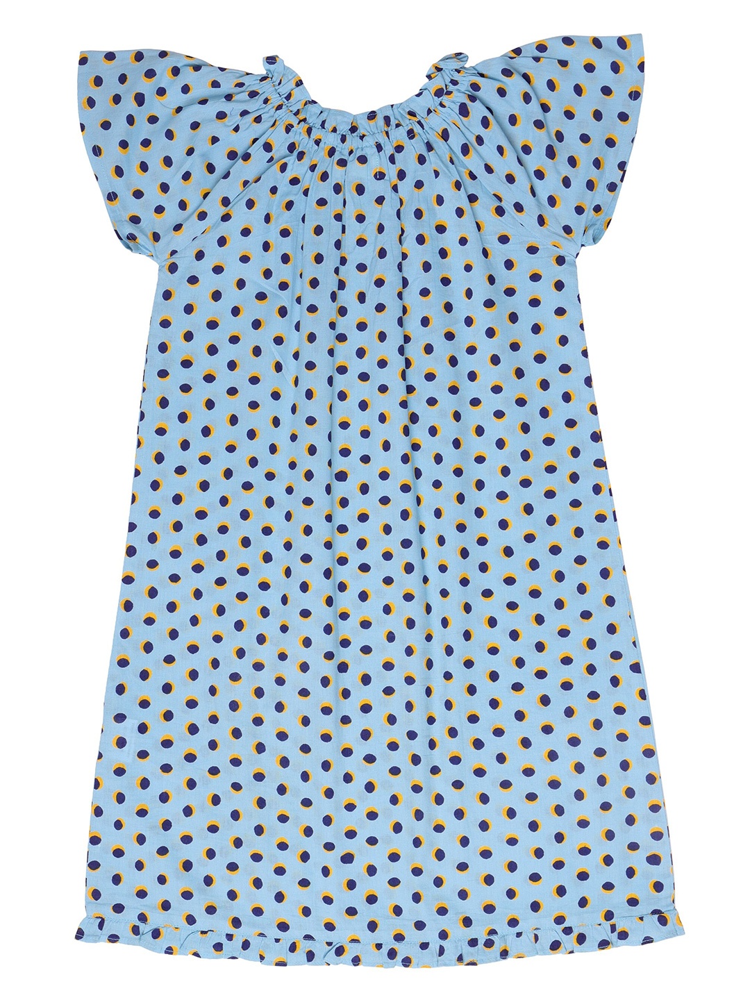 

My Little Lambs Girls Blue & Yellow Luna Night Printed Pure Cotton Nightdress