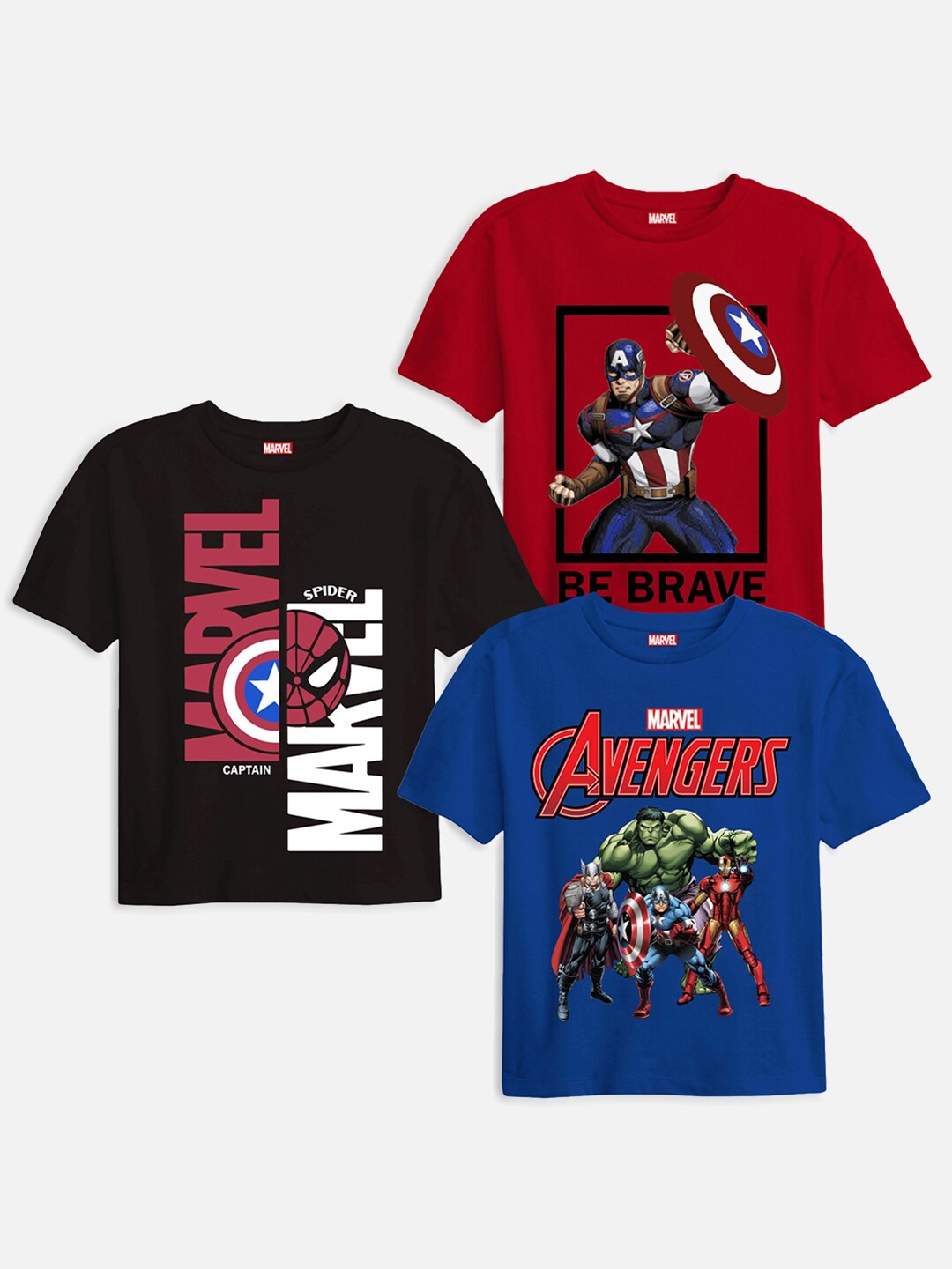 

YK Marvel Boys Pack of 3 Marvel Avengers Graphic Printed T-shirts, Black