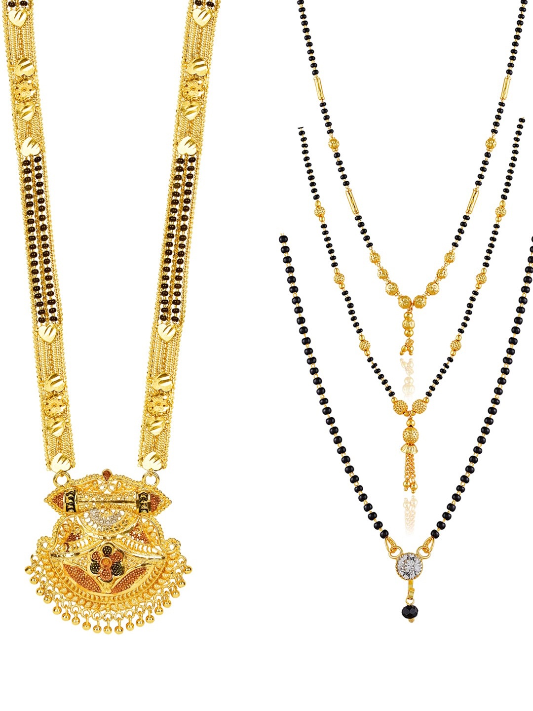 

Brandsoon Set Of 4 Gold-Toned & Black Gold Plated Beaded Mangalsutra