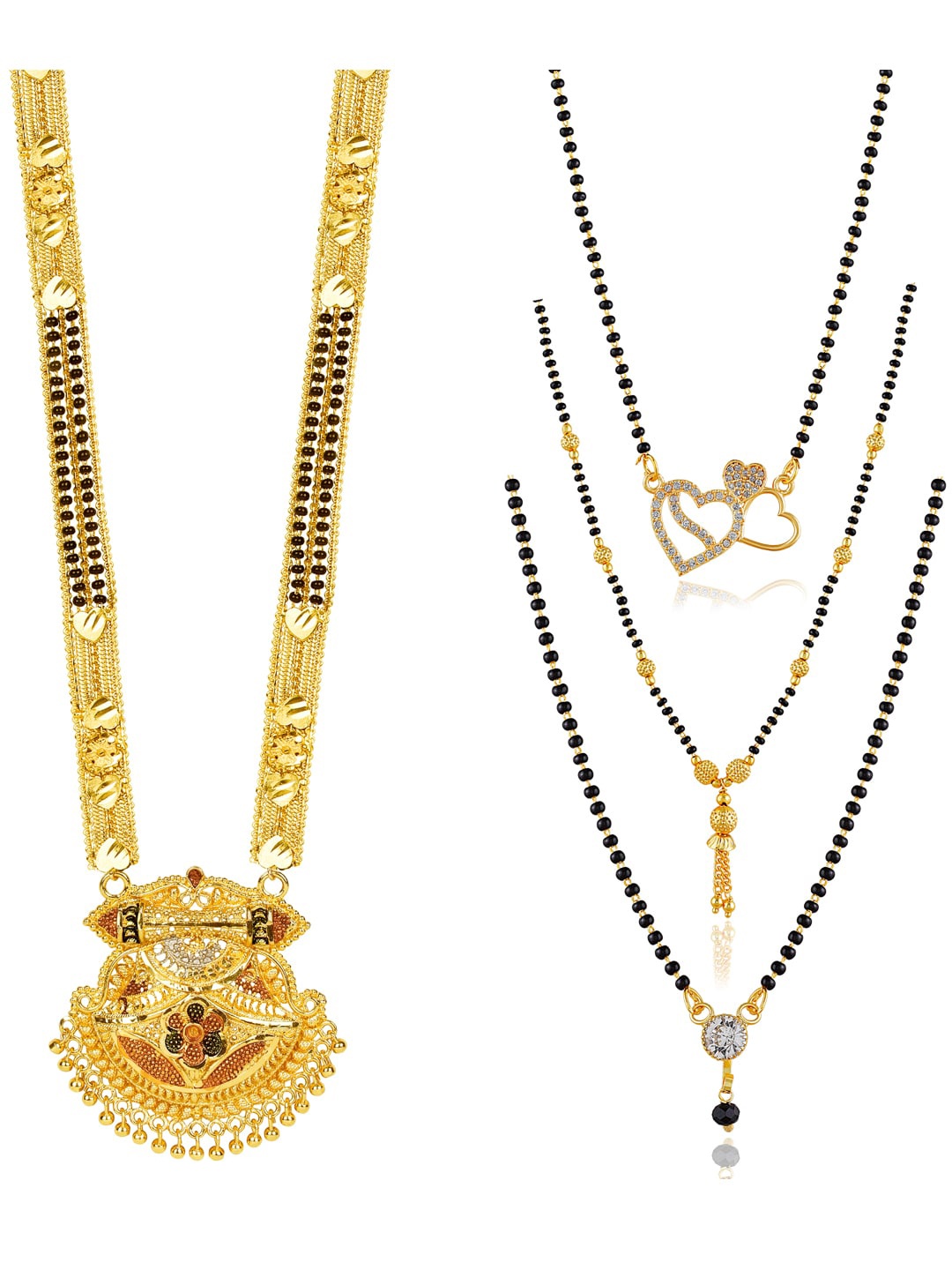 

Brandsoon Set Of 4 Gold-Toned & Black Gold Plated Beaded Mangalsutra