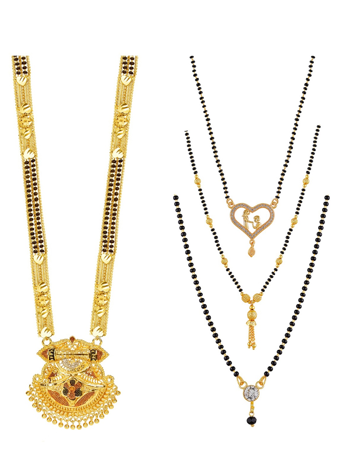 

Brandsoon Set Of 4 Gold-Toned & Black Gold Plated Beaded Mangalsutra